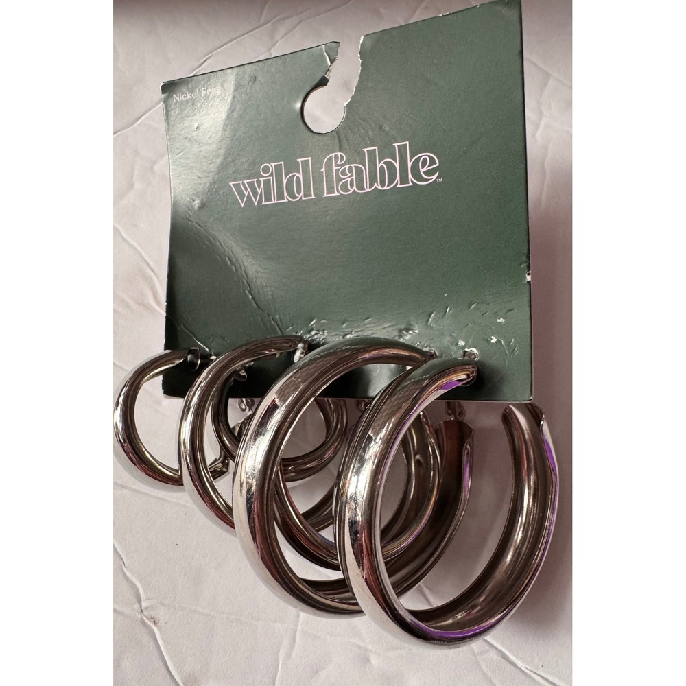 Wild Fable Silver Wide Hoop Earring Set 3 Pairs Nickel Free Graduated Sizes